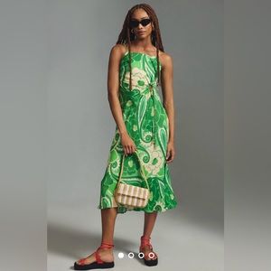 Farm Rio Tropical Floral Groove Green And White key hole maxi Dress size Large